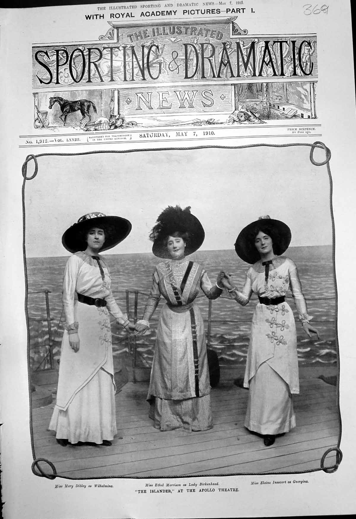 Old Print Islander Apollo Mary Dibley Ethel Morrison Elaine Inescort 1910 20th