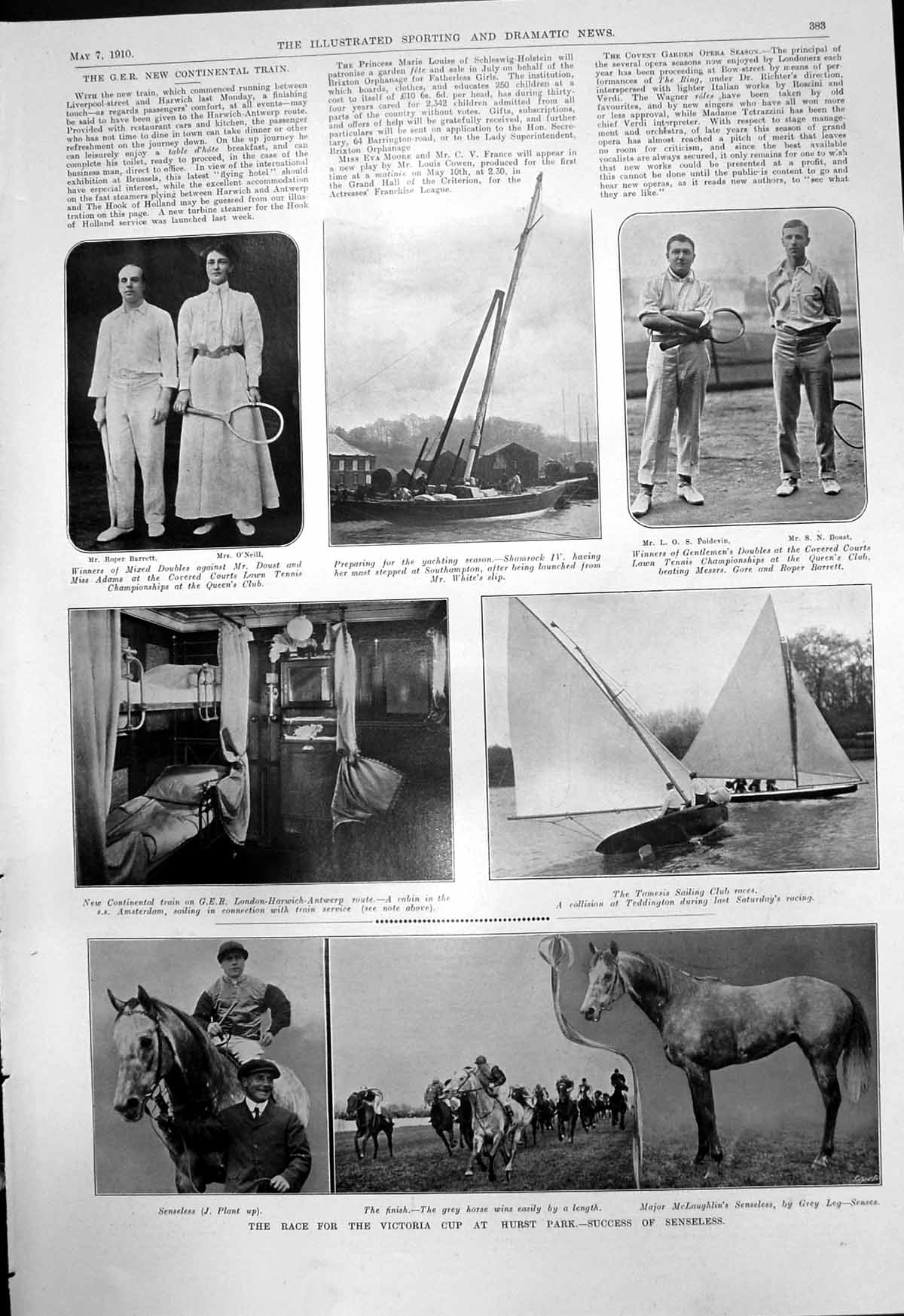 Antique Print Tennis L Poidevin Racing Hurst Park Senseless New Member 1910