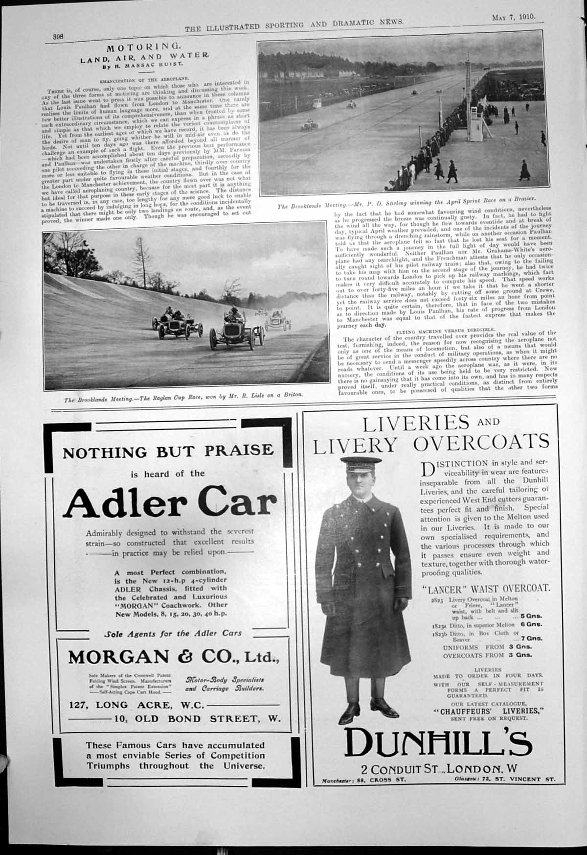 Antique Print Brooklands Meeting R Lisle Briton Car P Stirling Brazier 1910
