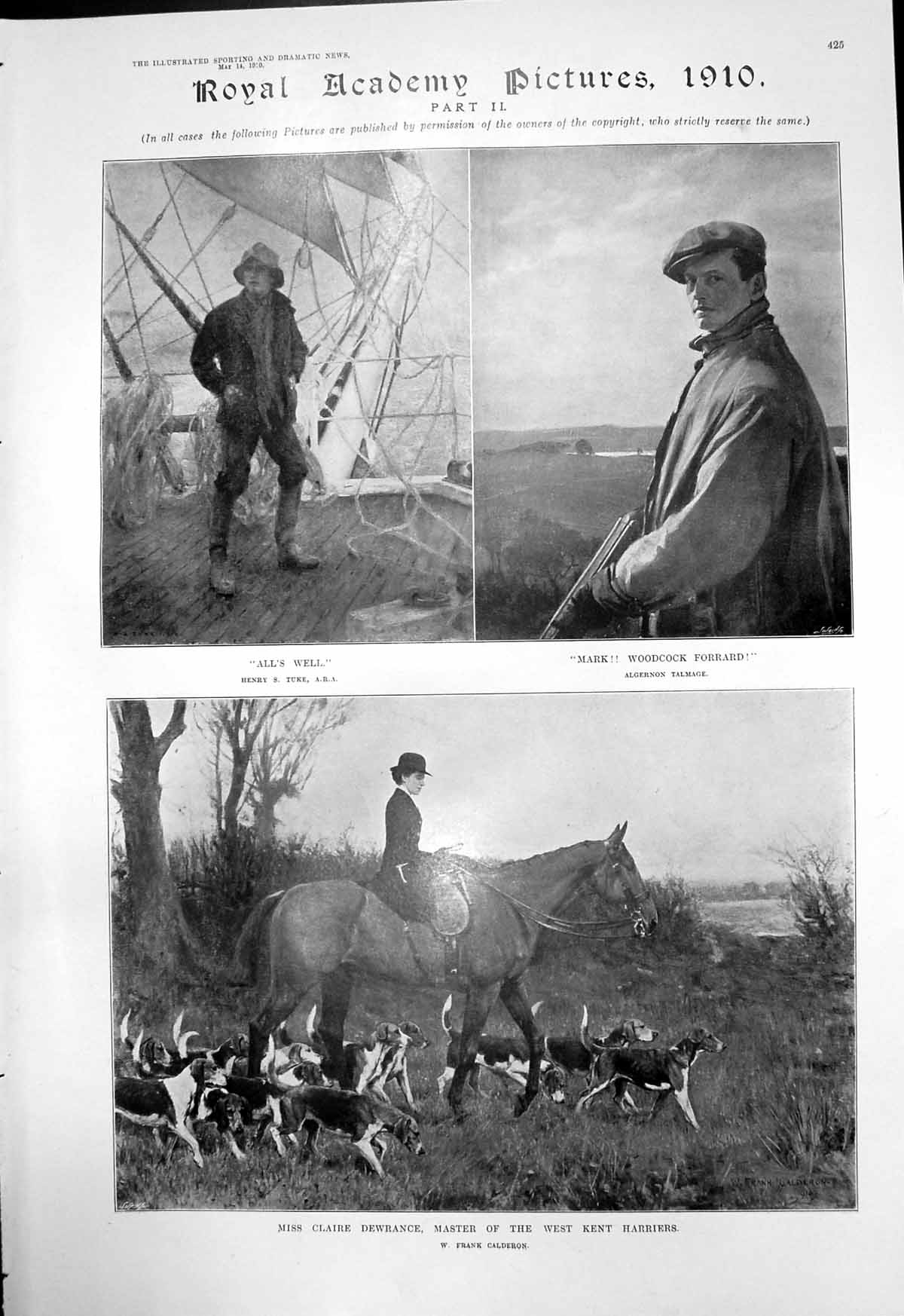Old Print Alls Well H Tuke Mark Woodcock Forrard Talmage Young April 1910 20th