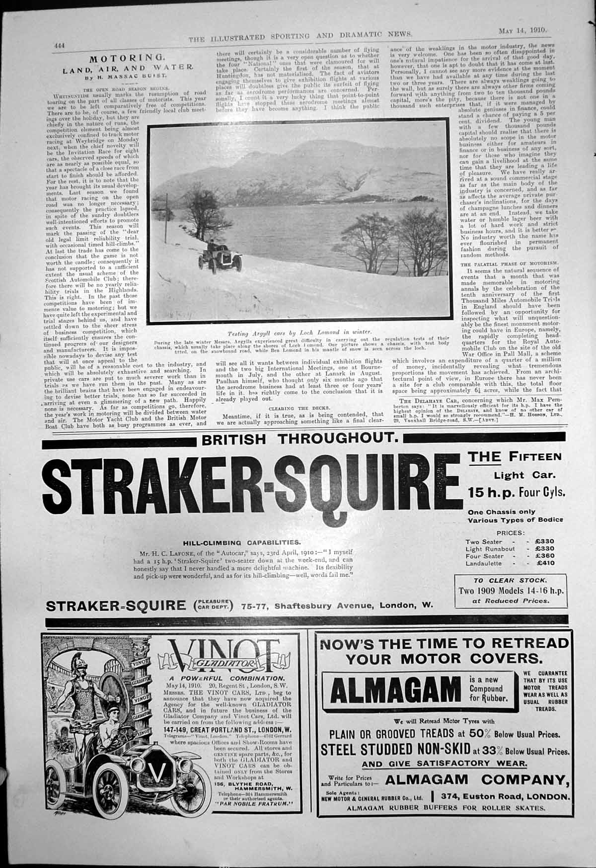 Old Testing Argyll Cars Loch Lomond Winter Straker-Squire Light Car