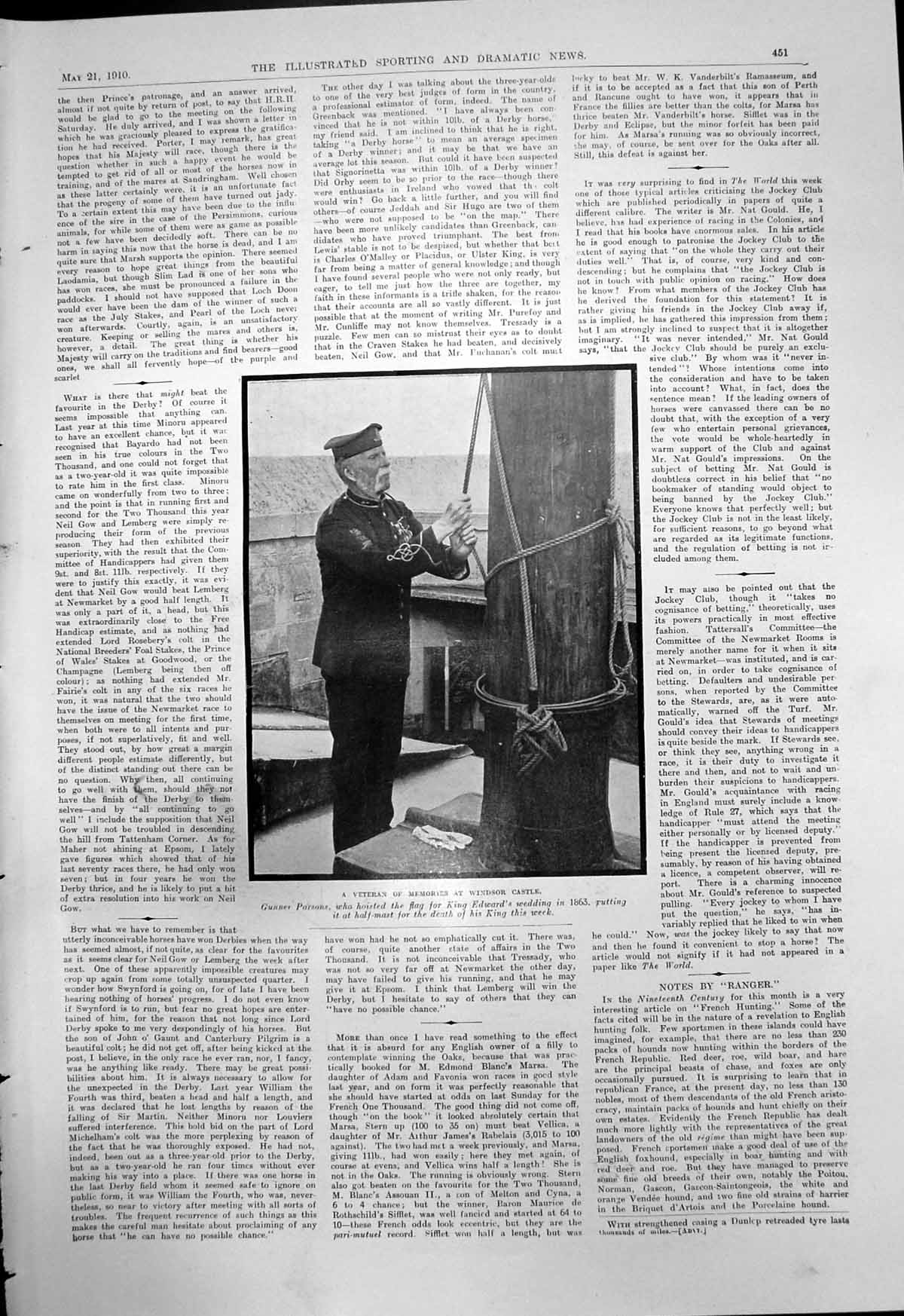 Old Print Gunner Parsons Flag Death King Cambridge V Surrey Cricket 1910 20th