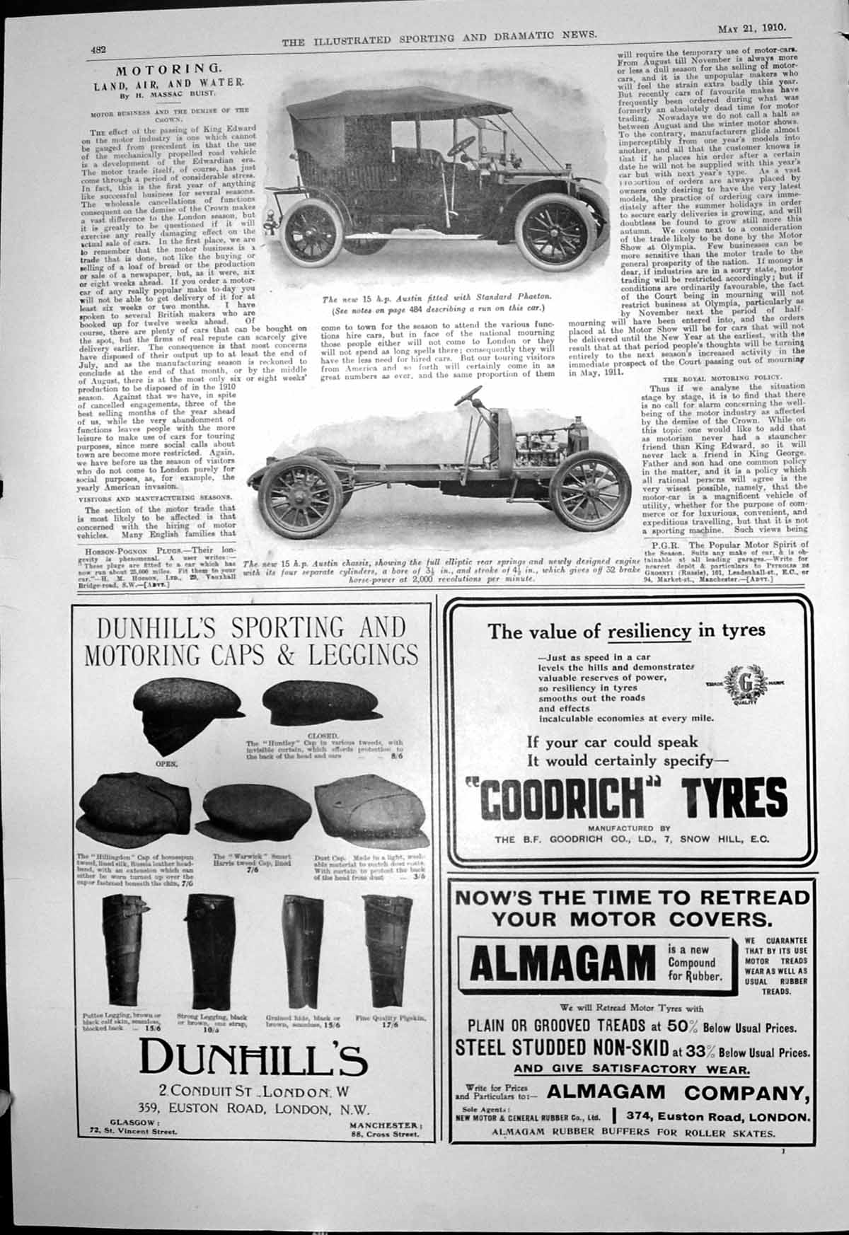 Antique Print New 15 Hp Austin Standard Phaeton Chassis Dunhills Caps 1910