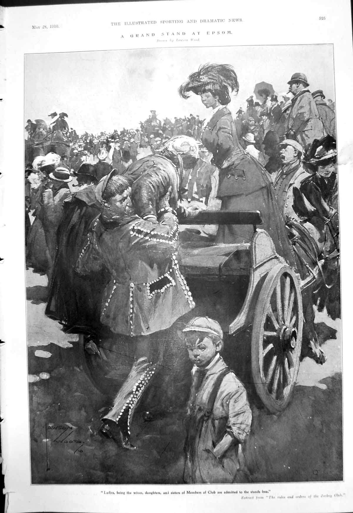 Antique Print Grand Stand Eprsom L Wood News Derby Winners Col Mellish 1910