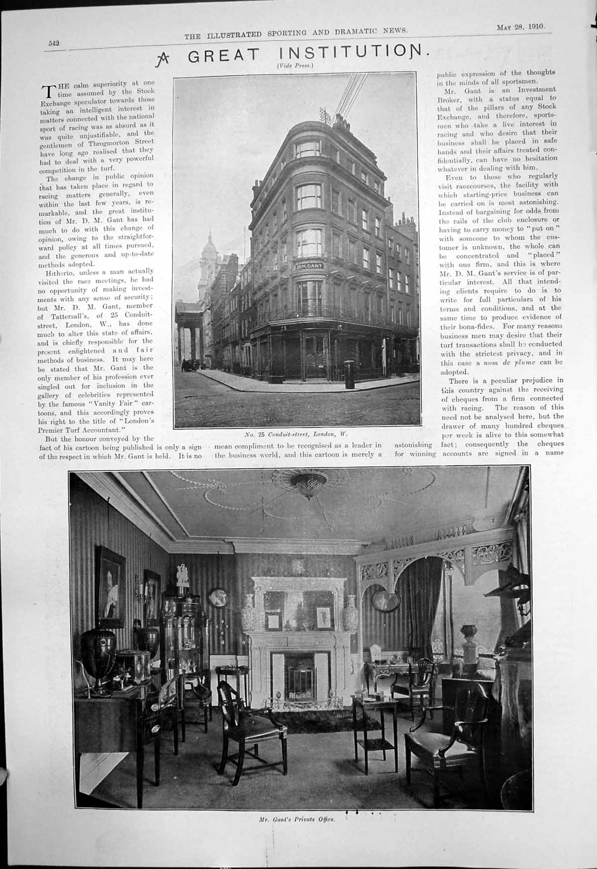 Old Tattersalls 25 Conduit Street London D Gants Private Office 1910
