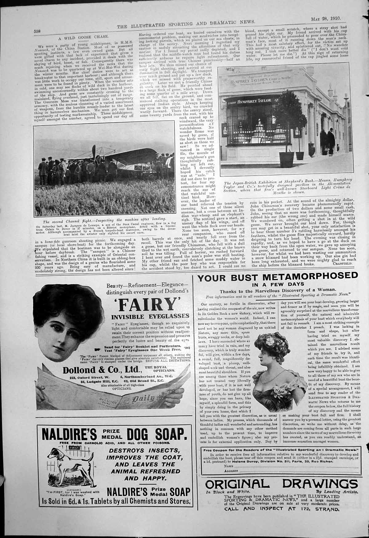 Old Print Second Channel Flight M Jacques De Lesseps Humphrey Taylor 1910 20th