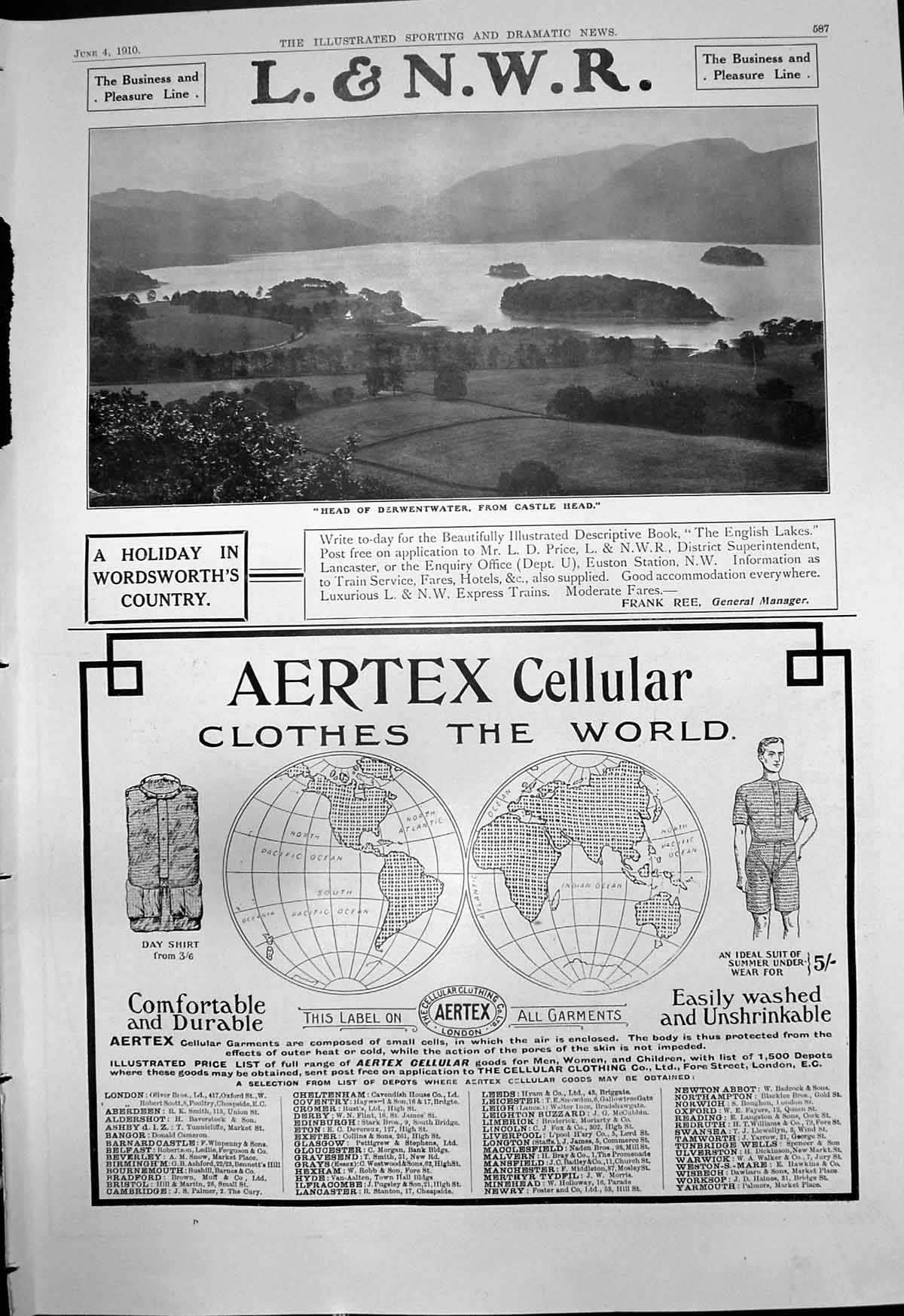 Old L & N W R Derwentwater Aertex Cellular King Edwards Derby 19O9 19 20th