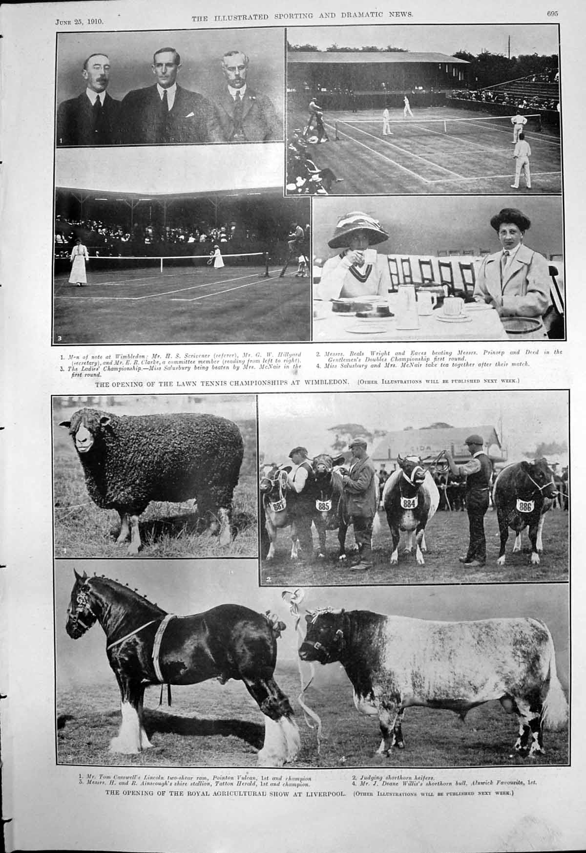 Old Print Opening Lawn Tennis Wimbledon Agricultural Show Liverpool 1910 20th