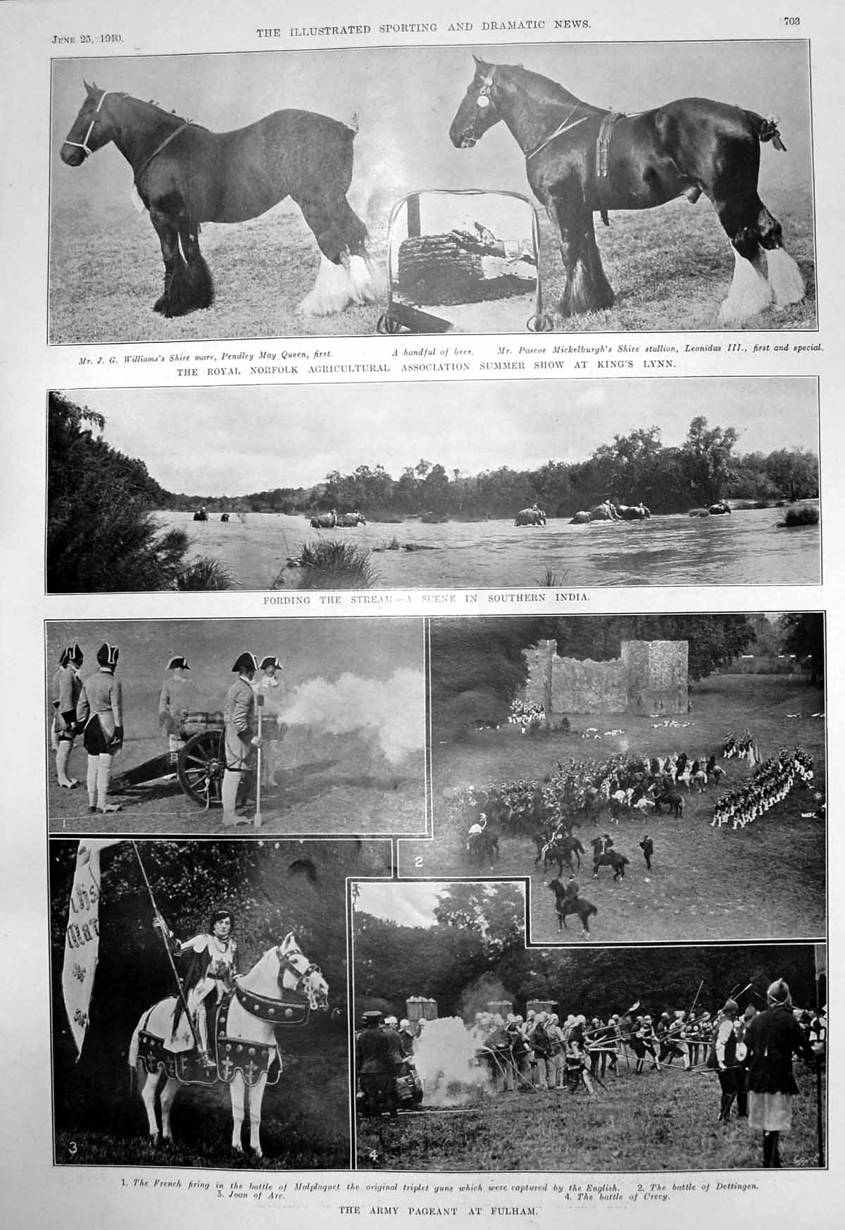 Antique Old Print Norfolk Show Army Pageant Fulham Walton Regatta Tennis 1910