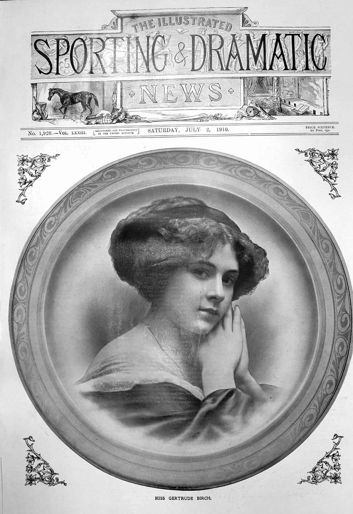 Original Old Antique Print Portrait Miss Gertrude Birch 1910 20th Century