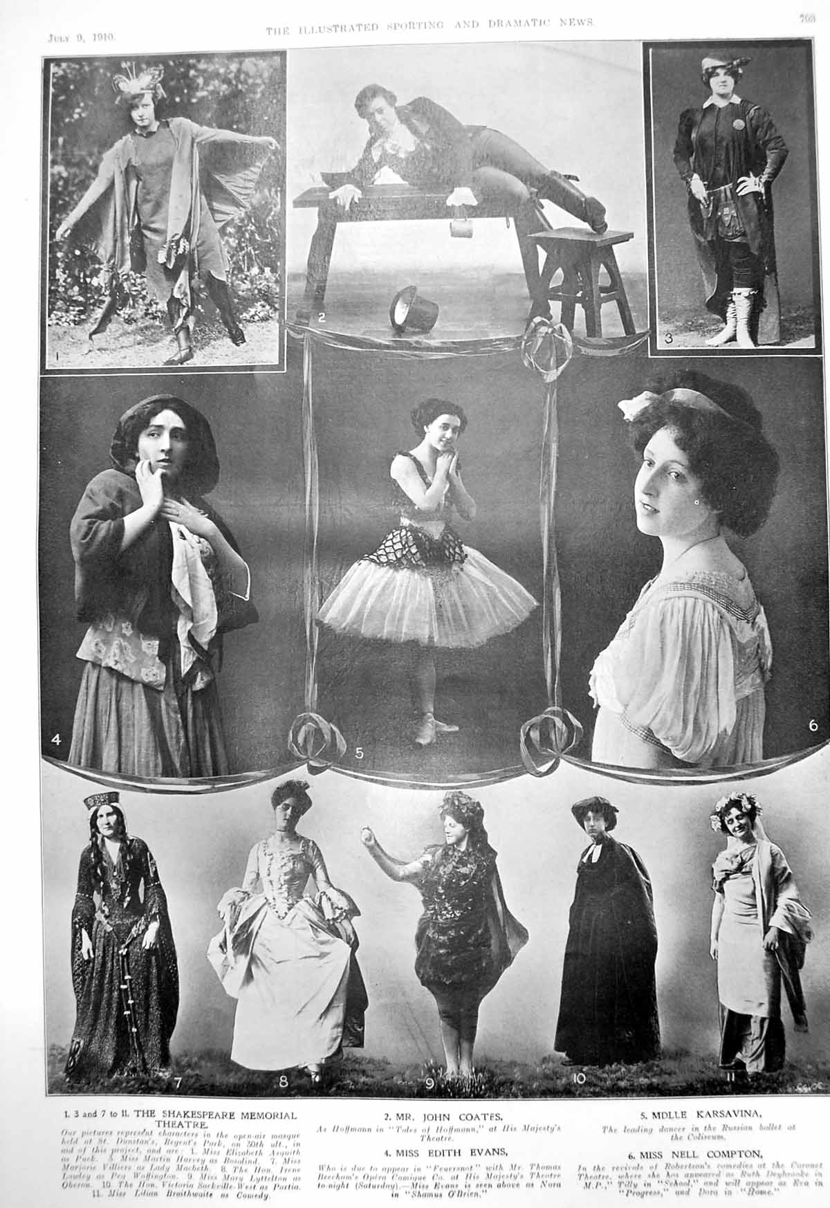 Old Print John Coates Edith Evans Nell Compton Critic Through Green 1910 20th