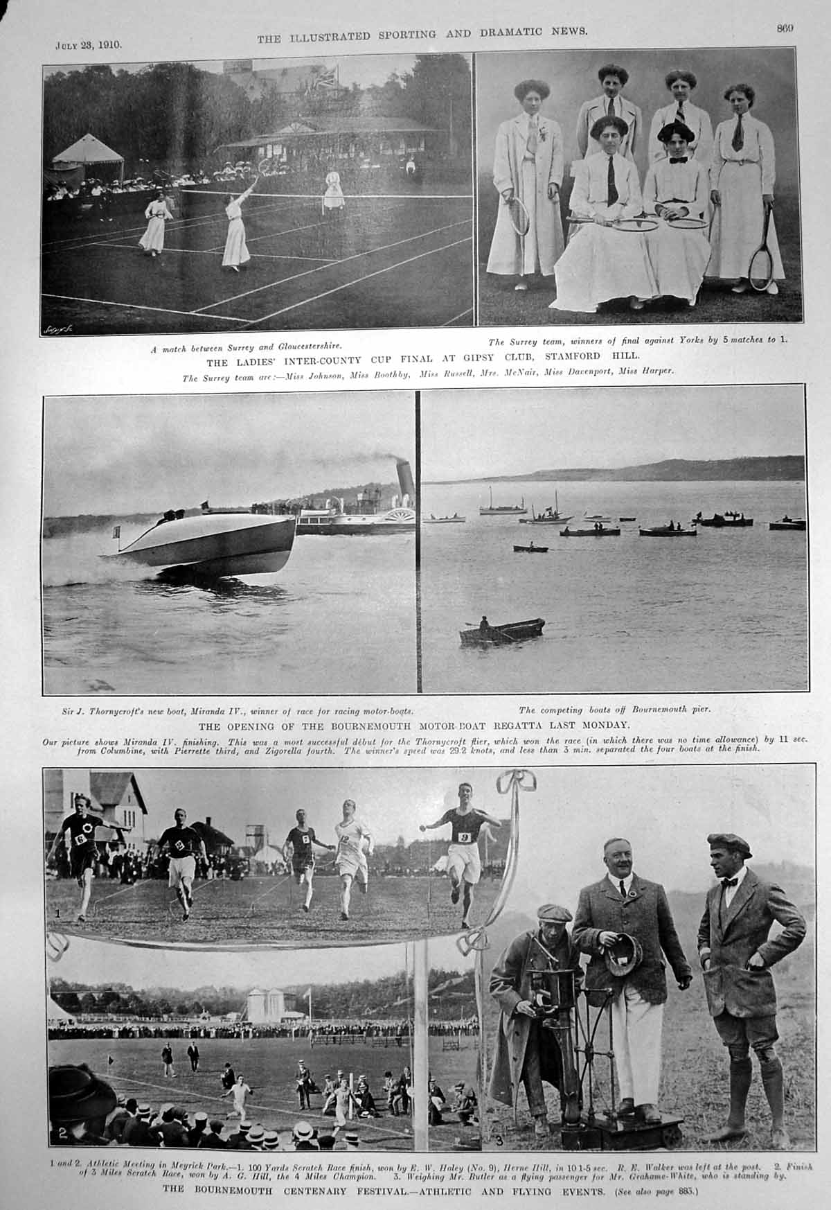 Antique Print Ladies Tennis Stamford Bridge Bouremouth Boat Athletics 1910 20th