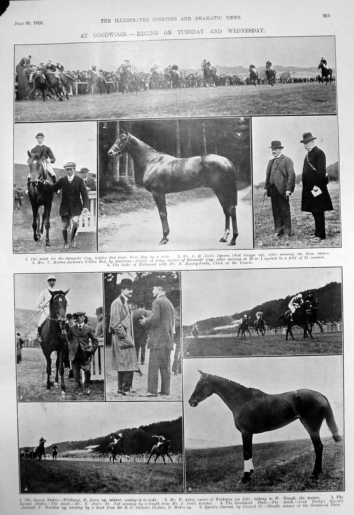 Old Print Goodwood Racing Horse Guards Polo Team Golf P Dawson Currie1910 20th