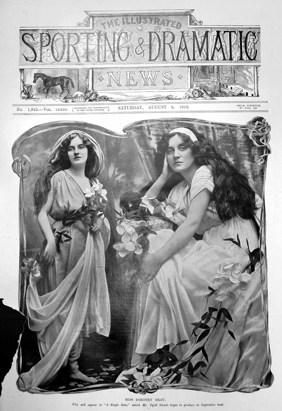 Antique Old Print Miss Dorothy Gray Will Appear Single Man Cyril Maude 1910