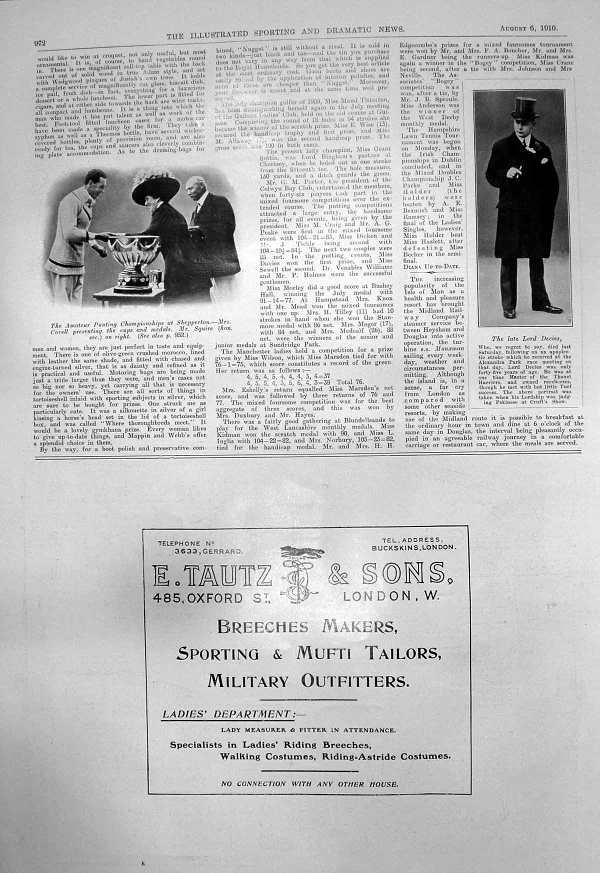 Antique Print Punting Shepperton Mrs Cecil Mr Squire Lord Decies Died 1910 20th