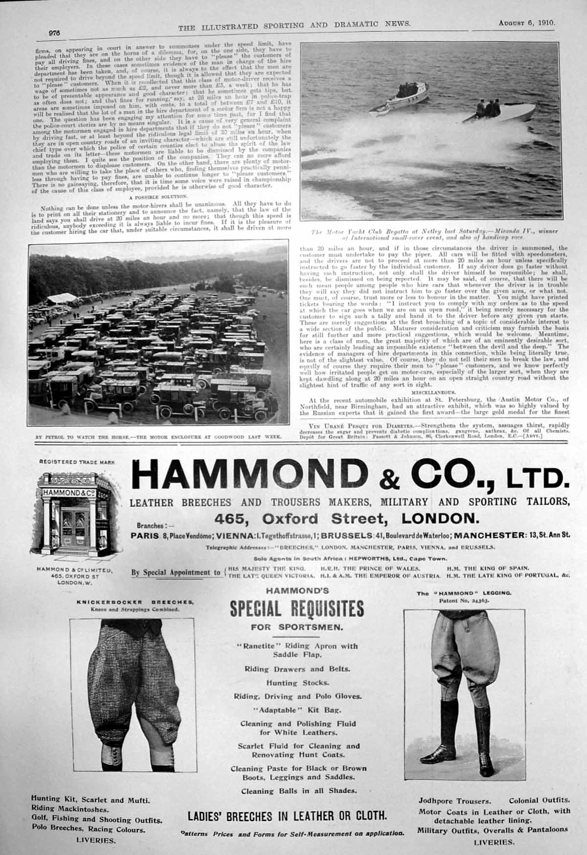Antique Print Motor Yacht Club Regatta Netley Motor Enclosure Goodwood1910 20th