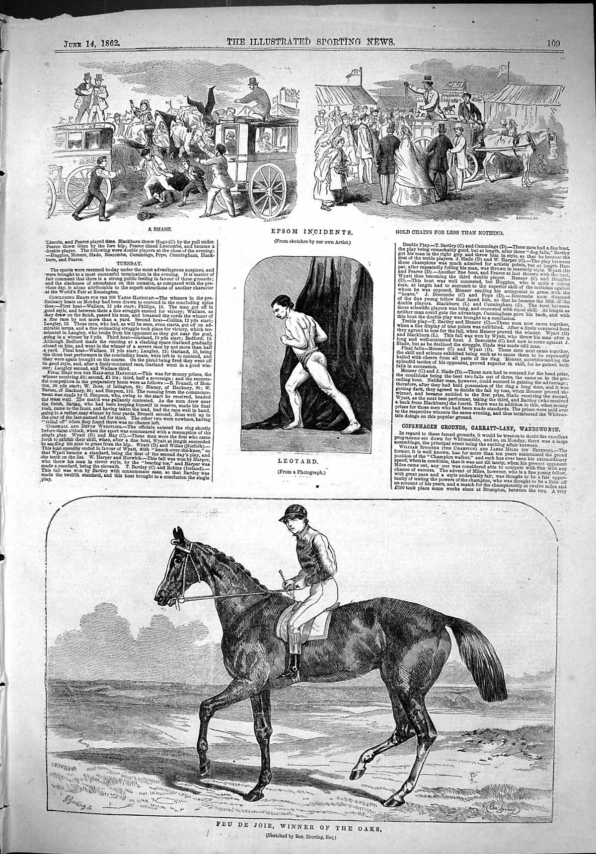 Old 1862 Epsom Horse Racing Feu De Joie Oaks Spectators Leotard Athle Victorian