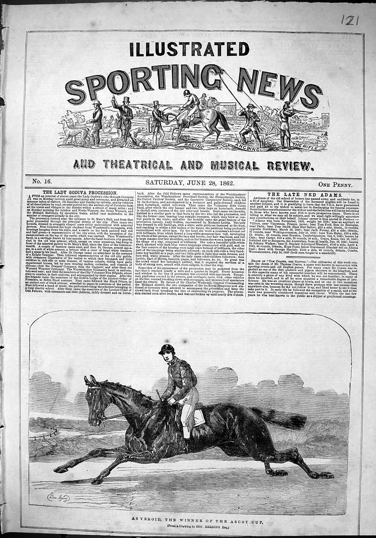 Antique Print 1862 Asteroid Horse Winner Ascot Cup Jockey Sport Ben Herring