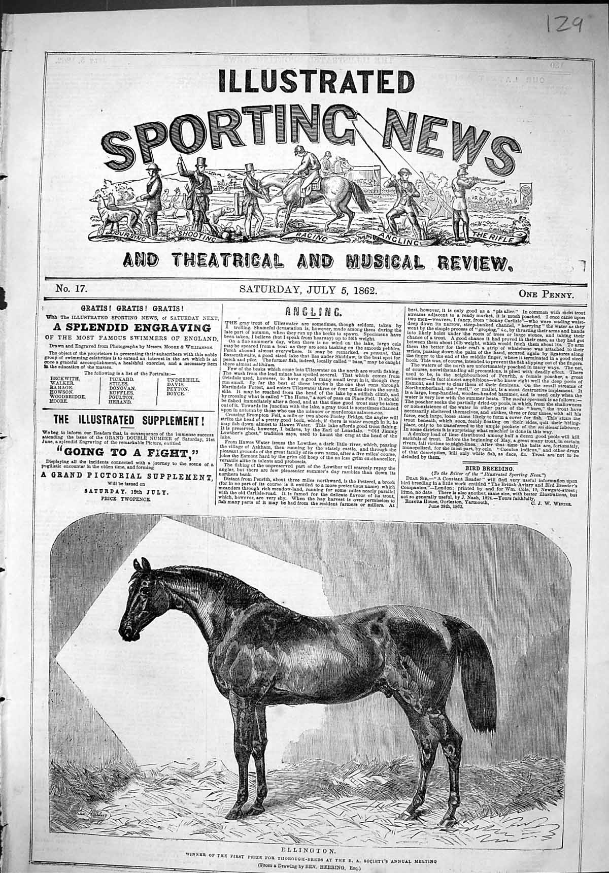 Antique Old Print 1862 Horse Ellington Thoroughbred Society Annual Meeting 19th
