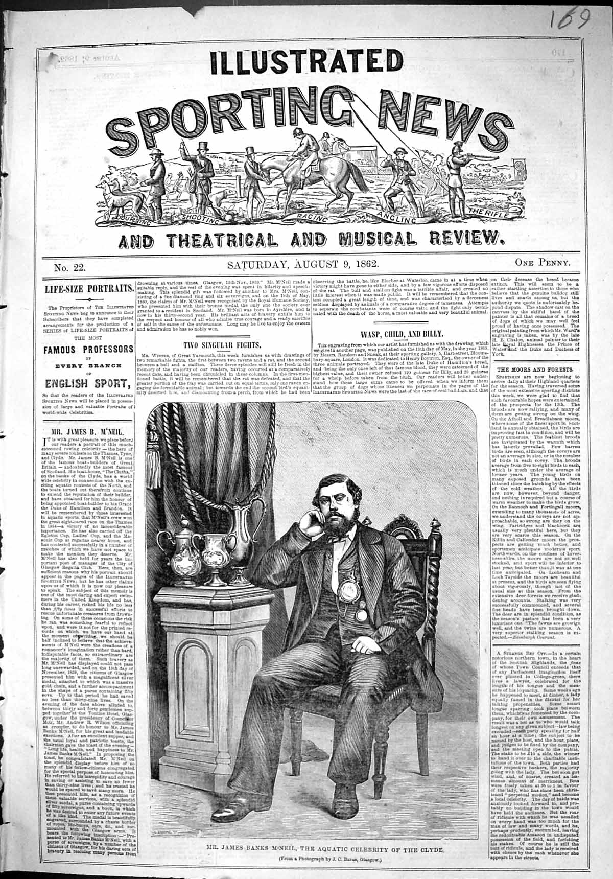 Antique Old Print 1862 Portrait Mr James Banks M'Neil Aquatic Celebrity Clyde