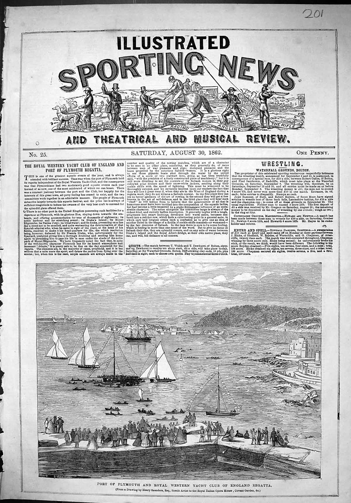 Old 1862 Port Plymouth Royal Western Yacht Club England Regatta Sport Victorian