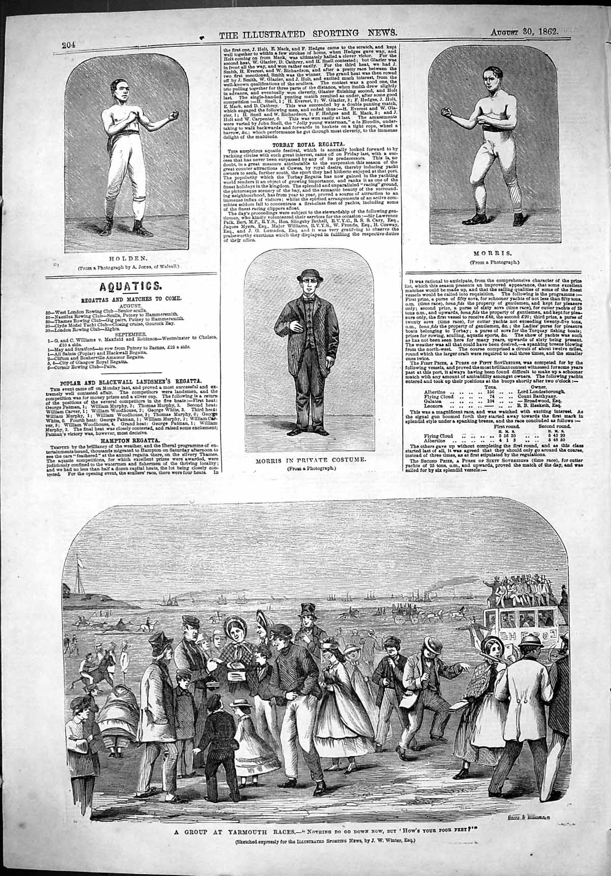 Antique Print 1862 Morris Hen Boxing Sport Men Group Yarmouth Horse Races 19th