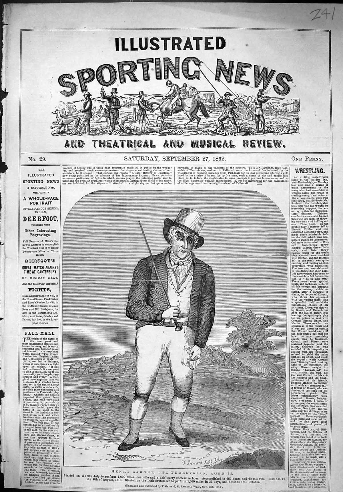 Old Antique Print 1862 Portrait Henry Barnet Pedestrian Sport Man Garrard 19th