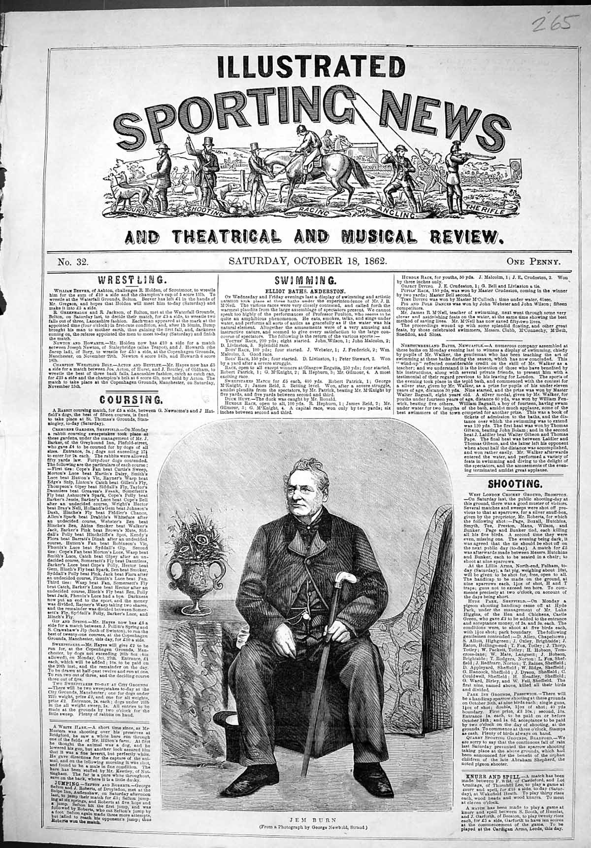 Original Old Antique Print 1862 Portrait Jem Burn Sport Man George Newb 19th