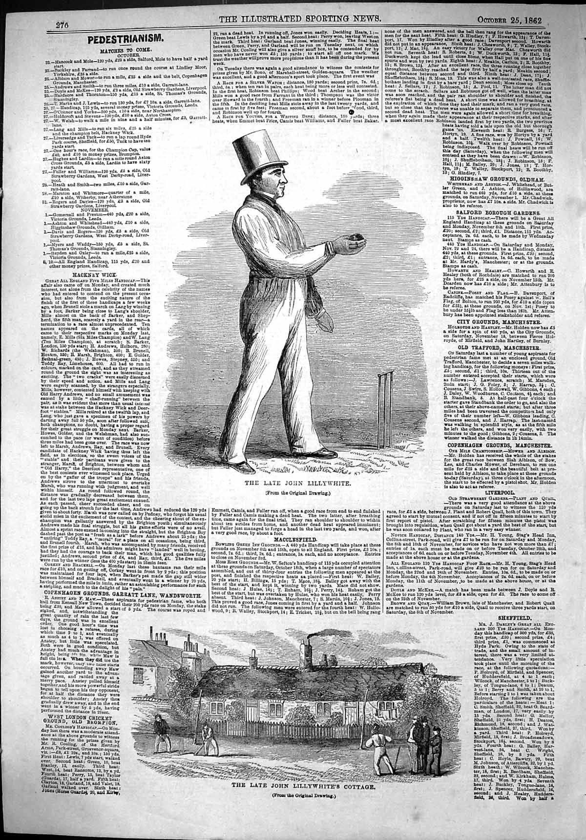 Antique Print 1862 Portrait John Lillywhite Cricket Sport Man Cottage Home 19th