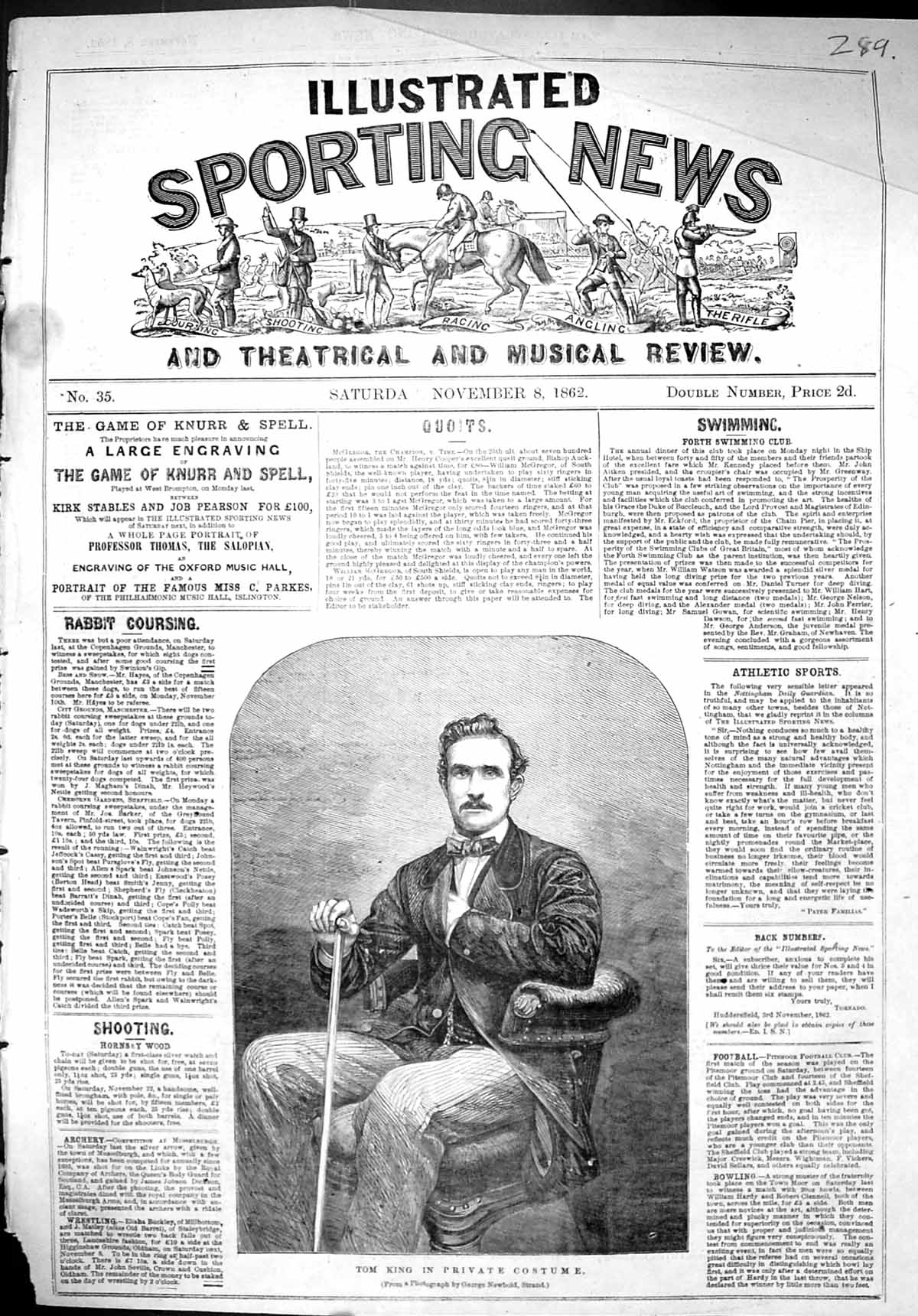 Original Old Antique Print 1862 Portrait Tom King Private Costume George Newb