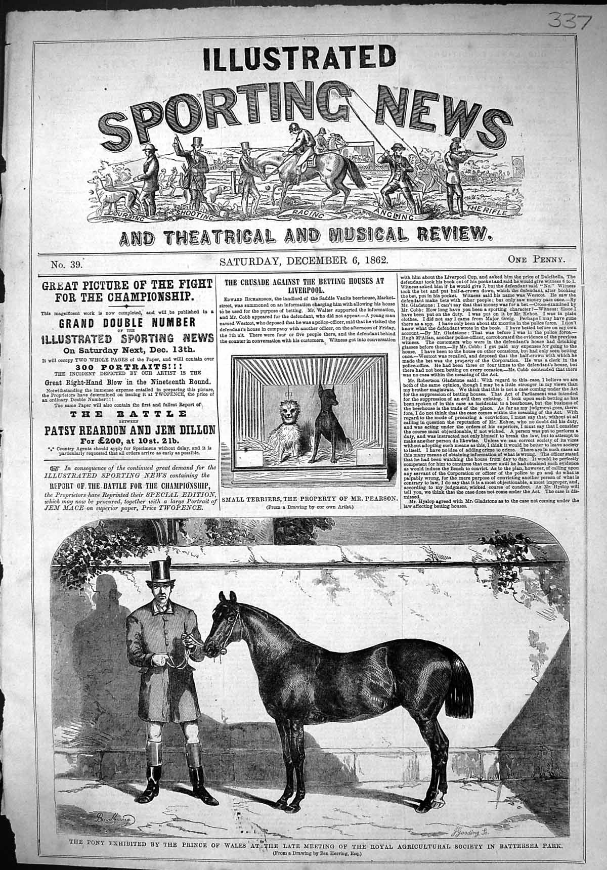 Old 1862 Small Terriers Dogs Pearson Pony Prince Wales Battersea Park Victorian