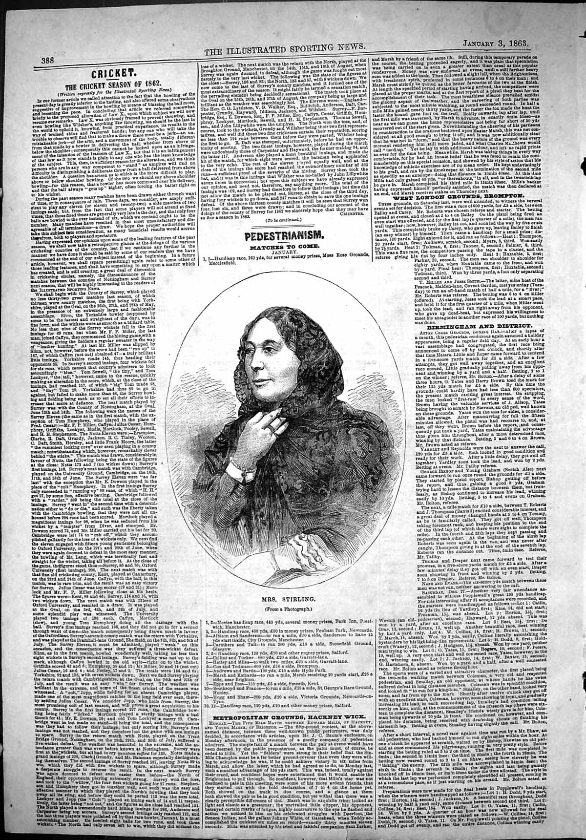 Original Old Antique Print 1863 Portrait Mrs Stirling Beautiful Lady Victorian