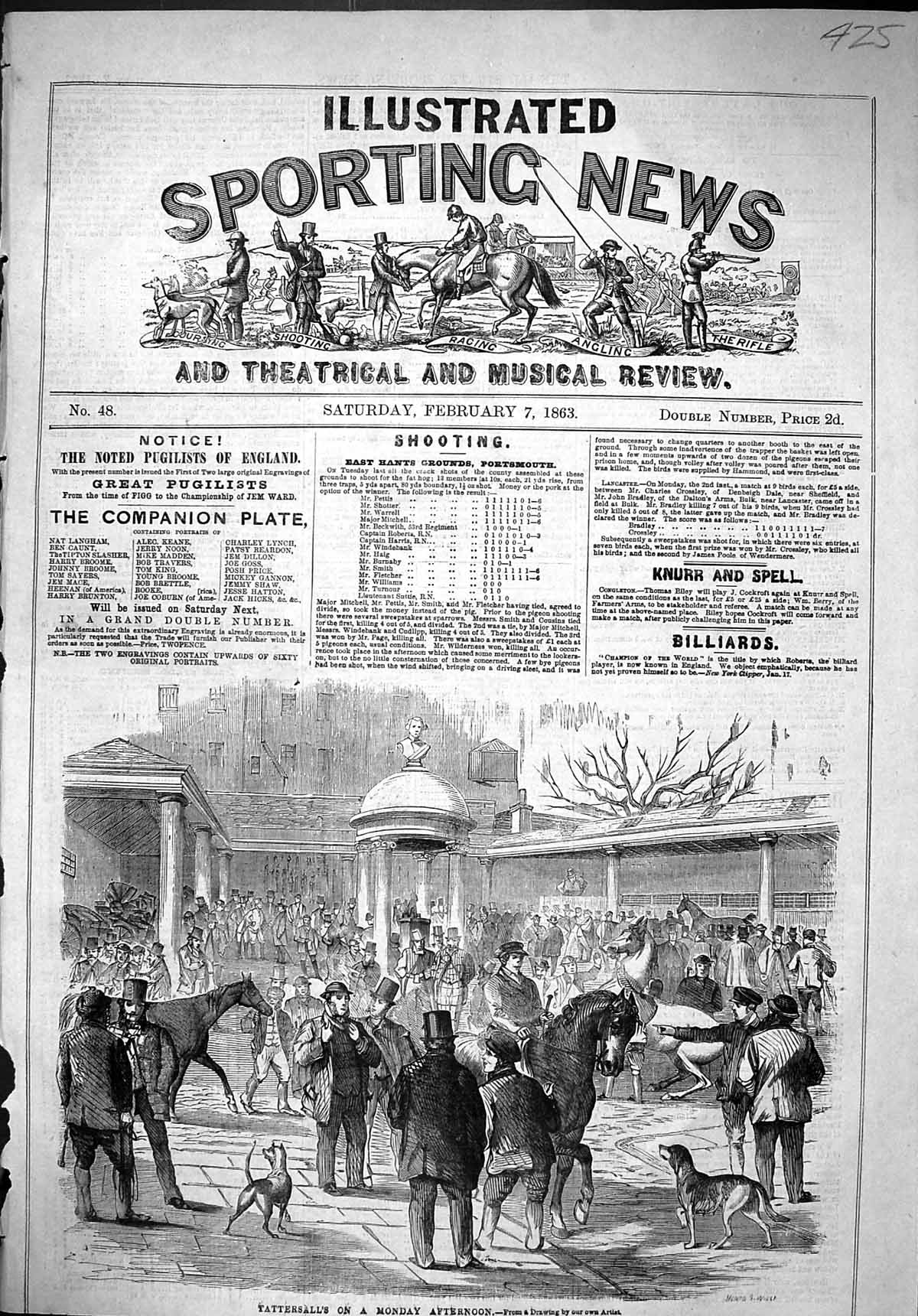 Old Antique Print 1863 Tattersall'S Monday Afternoon Auction Sale Horses 19th