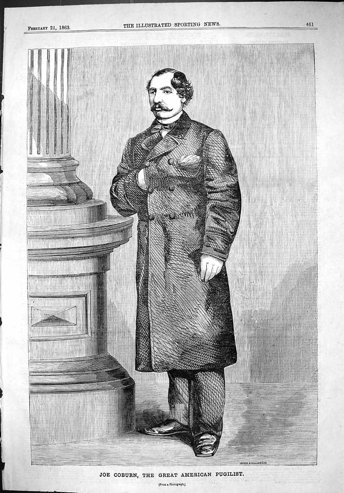 Antique Old Print 1863 Joe Coburn Great American Pugilist Moore Williamson 19th