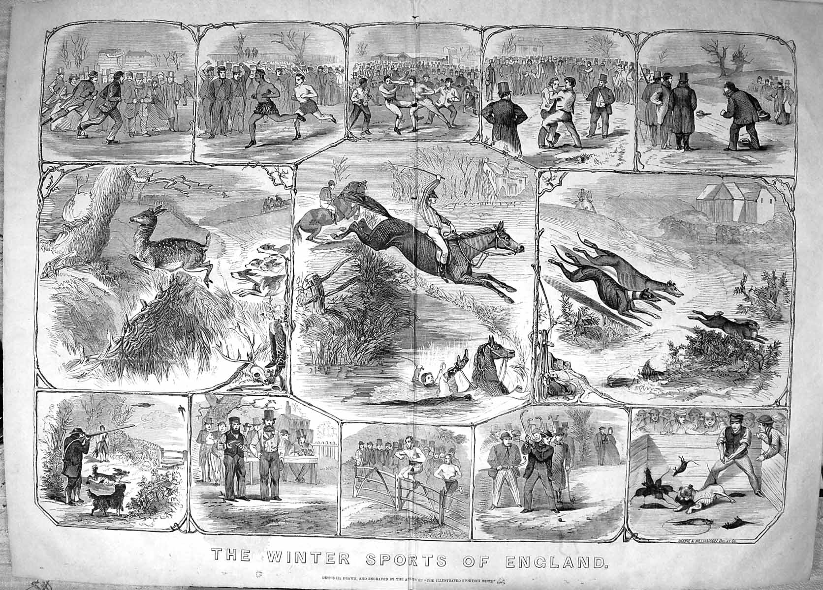 Old 1862 Winter Sport England Golf Horses Hunting Running Shooting Wr 19th