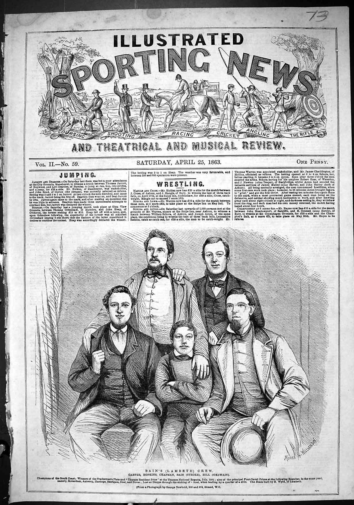 Old 1863 Bain Stroke Lambeth Crew Carter Hopkins Chapman Hill Coxswai Victorian