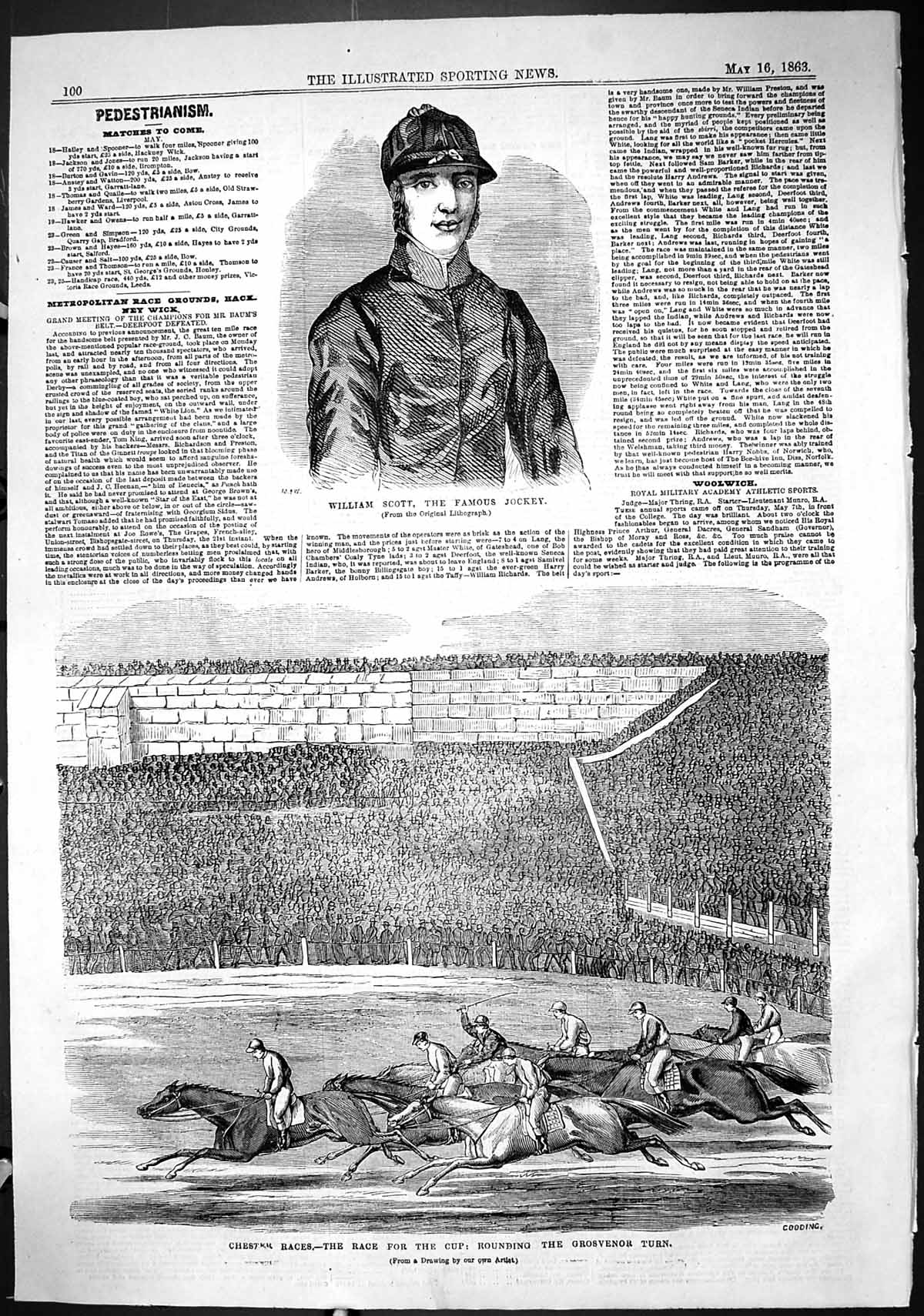 Old 1863 William Scott Famous Jockey Chester Horse Racing Rounding Gr Victorian