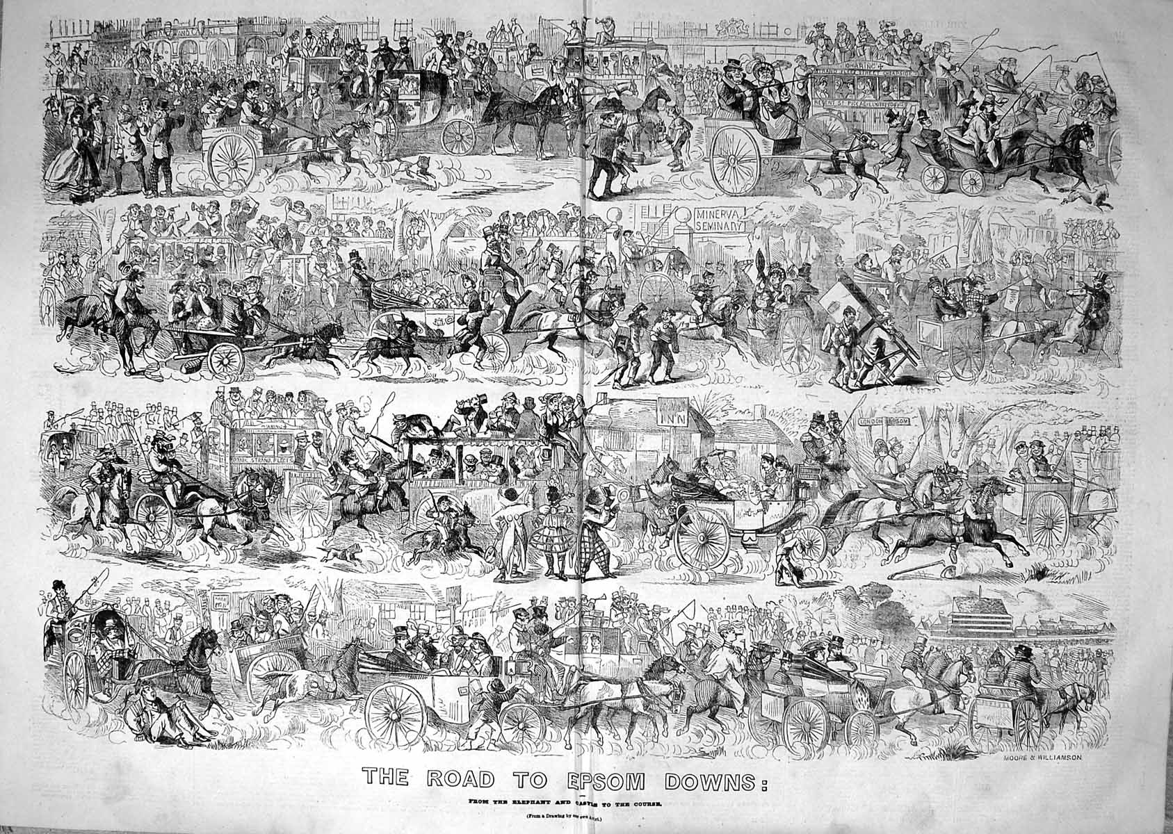 Antique Old Print 1863 Transport Empsom Downs Horse Racing Moore Williamson