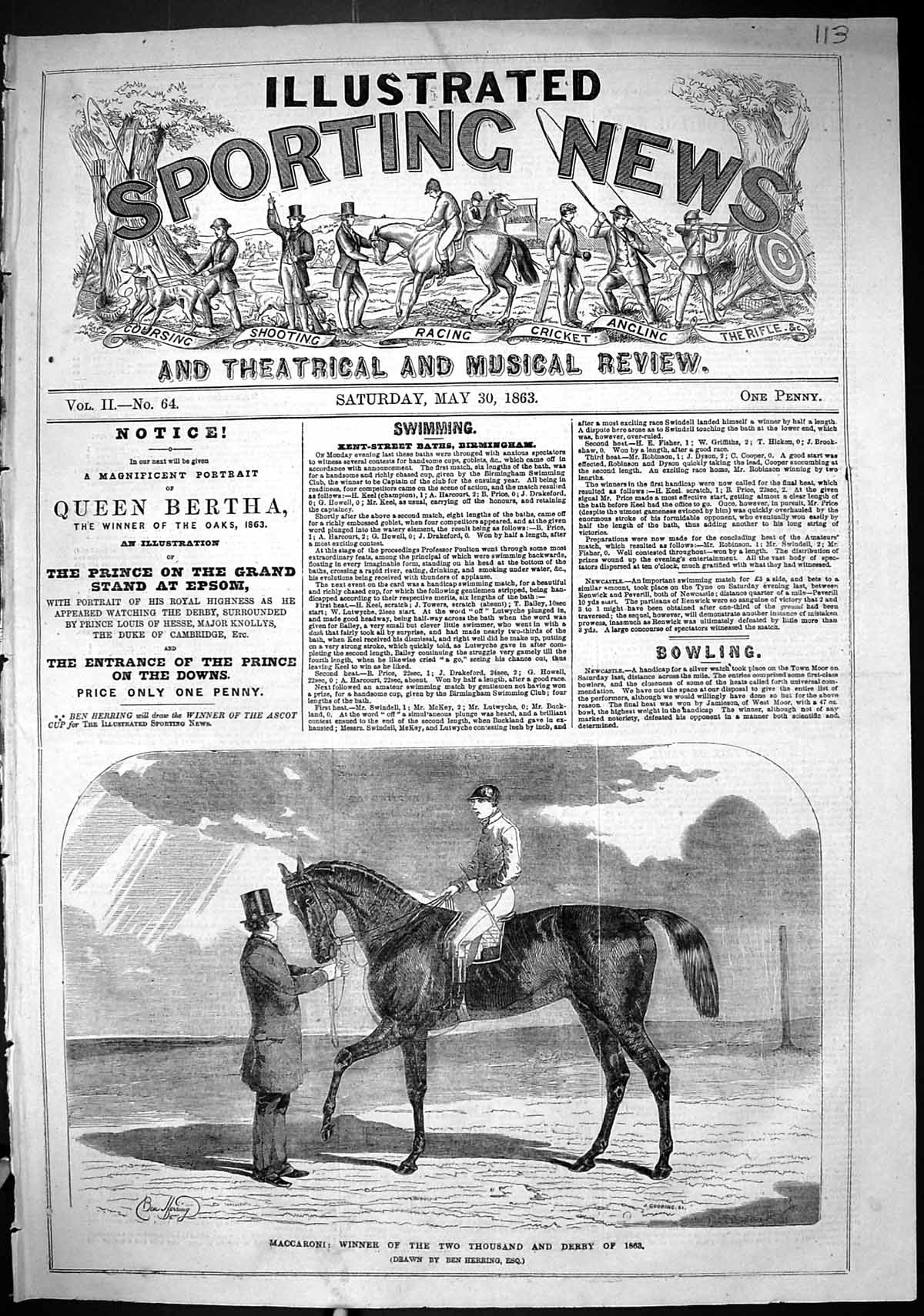 Antique Print 1863 Maccaroni Two Thousand Derby Horse Racing Sport Gooding 19th