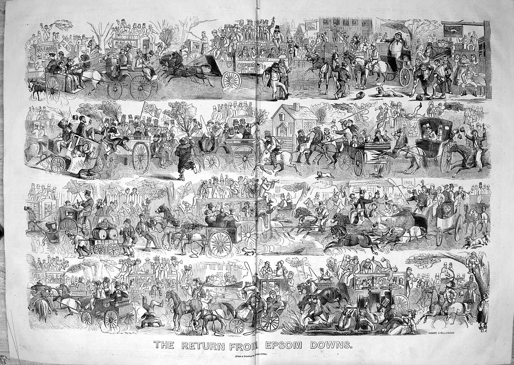 Old 1863 Transport Spectators Return Epsom Downs Horse Racing Sport M 19th