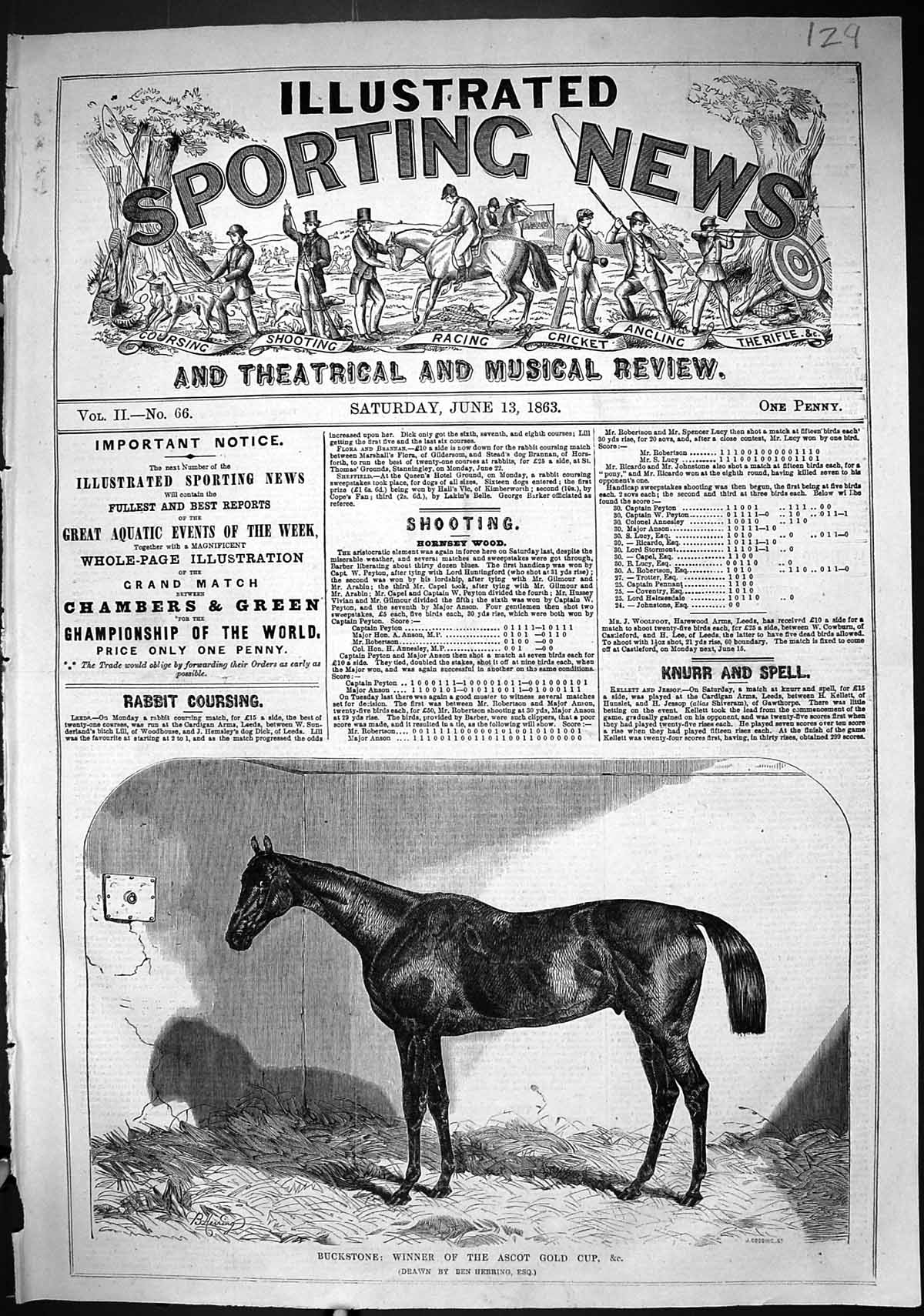 Original Old Antique Print 1863 Buckstone Horse Winner Ascot GCup Gooding 19th