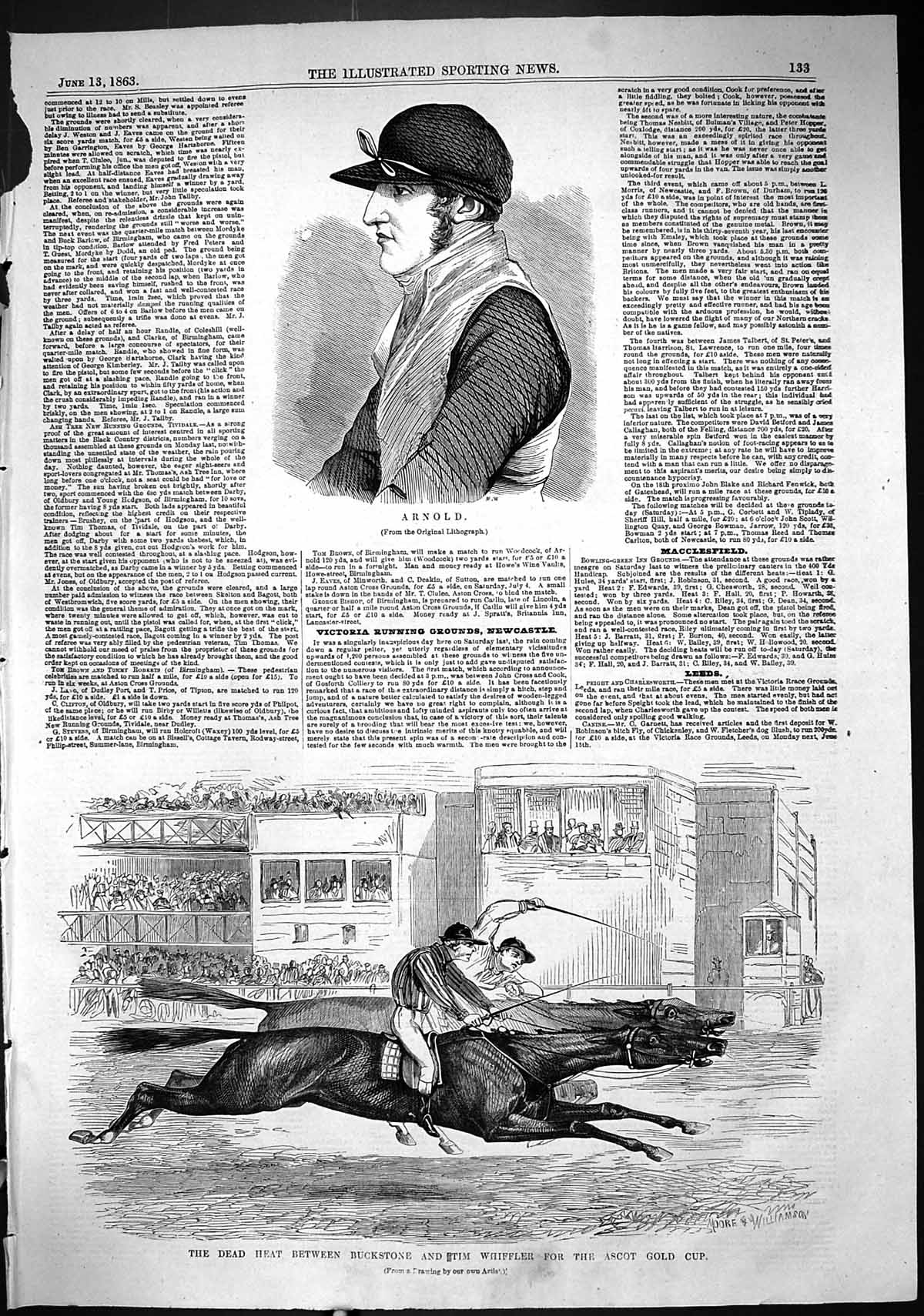 Antique Old Print 1863 ArnJockey Horse Racing Buckstone Tim Whiffler Ascot G