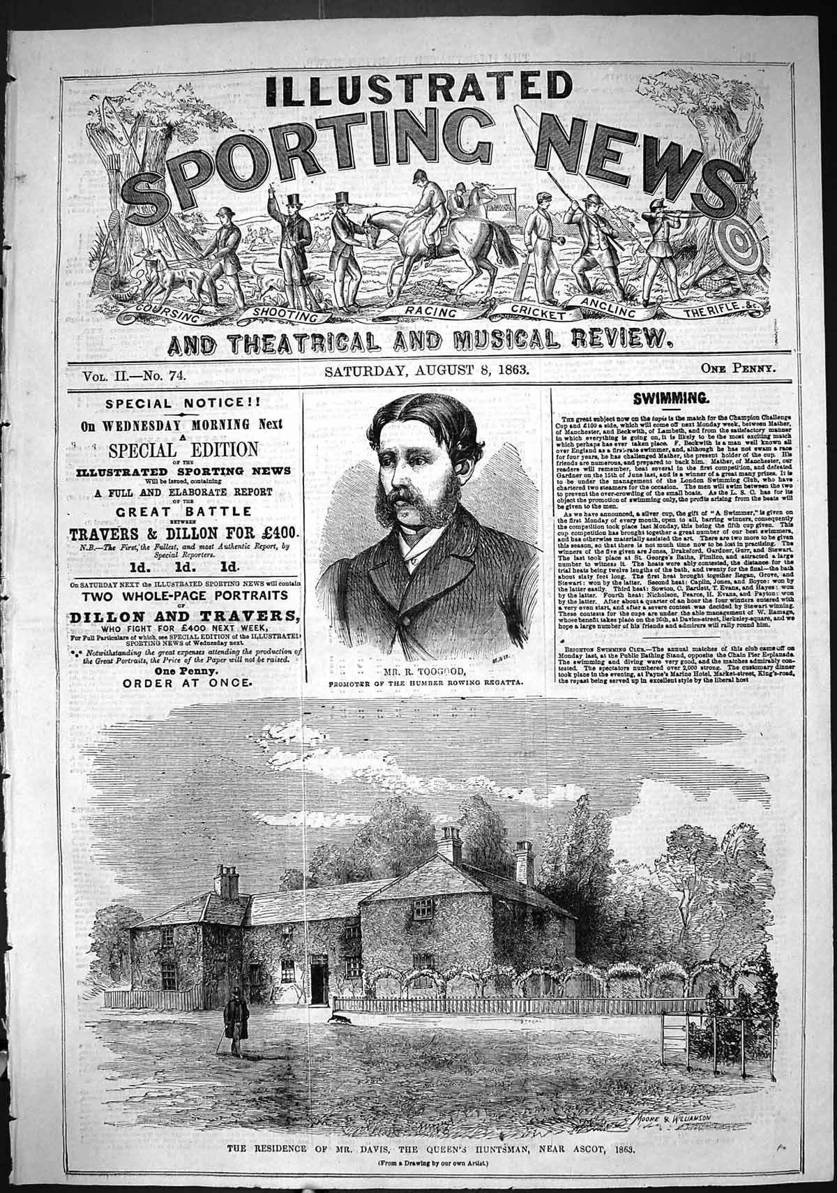 Old 1863 Toogwood Humber Rowing Regatta House Davis Queen'S Huntsman Victorian