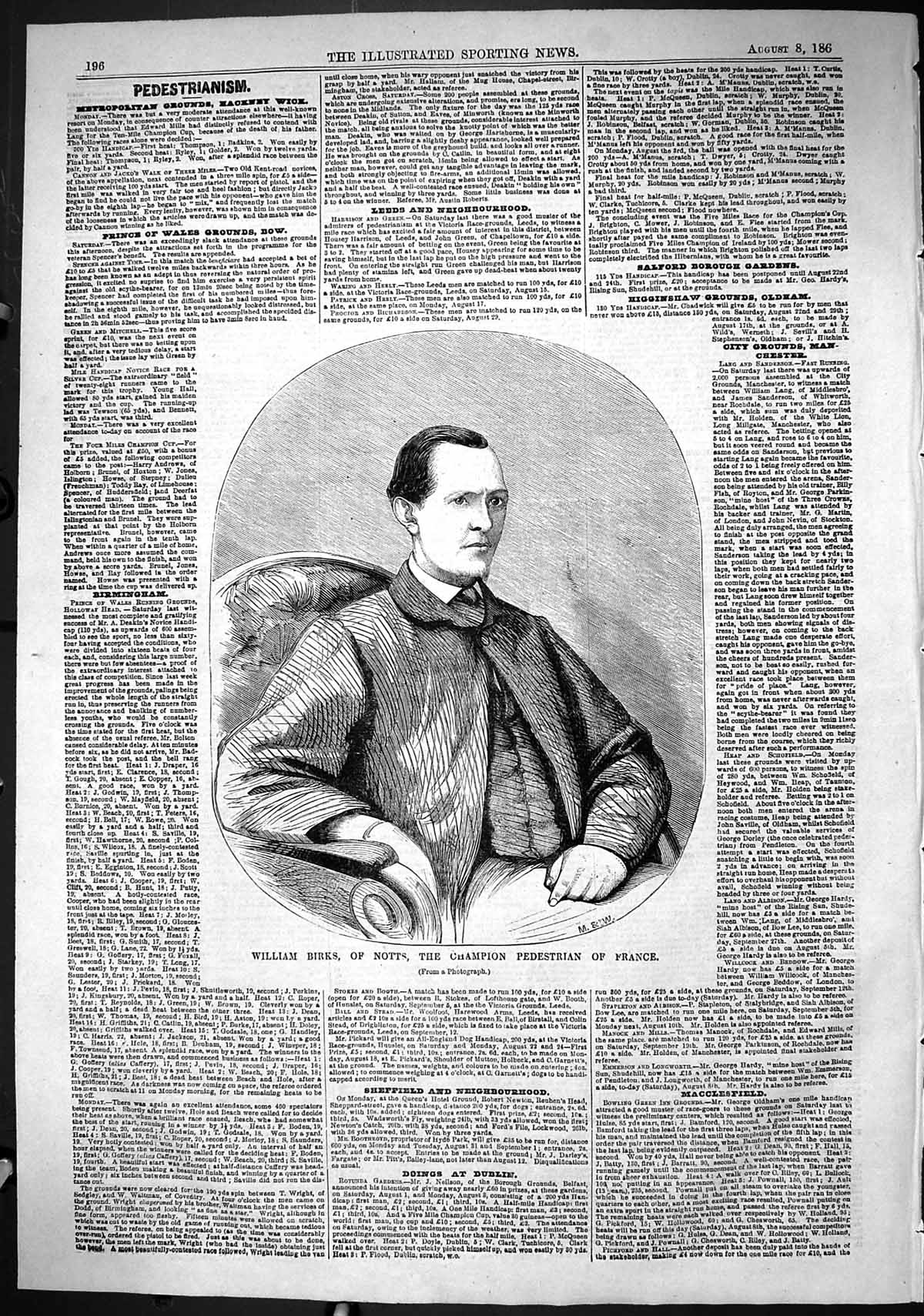 Antique Print 1863 Portrait William Birks Notts Champion Pedestrian France 19th