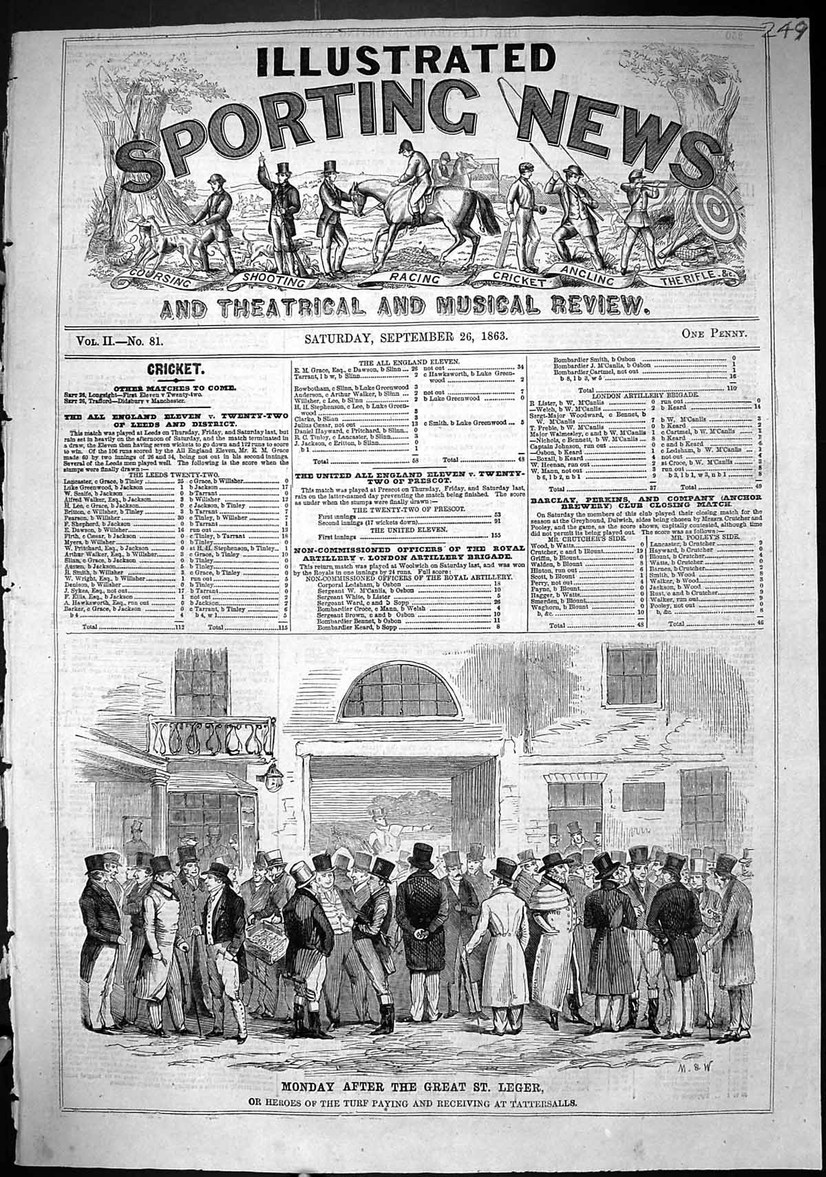 Old 1863 St. Leger Horse Race Heroes Turf Paying Receiving Tattersall Victorian