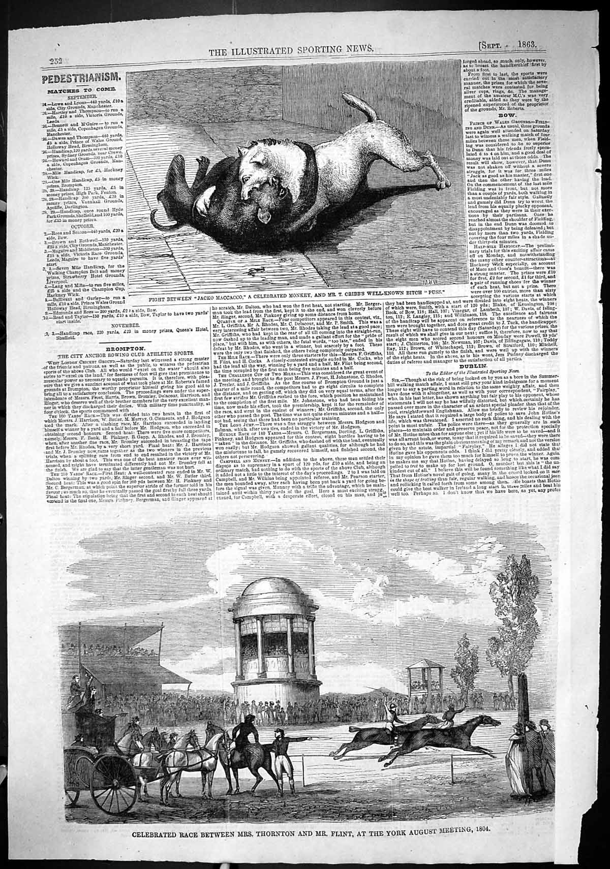 Old 1863 Horse Race Thornton Flint York Fight Jacko Maccacco Monkey C Victorian