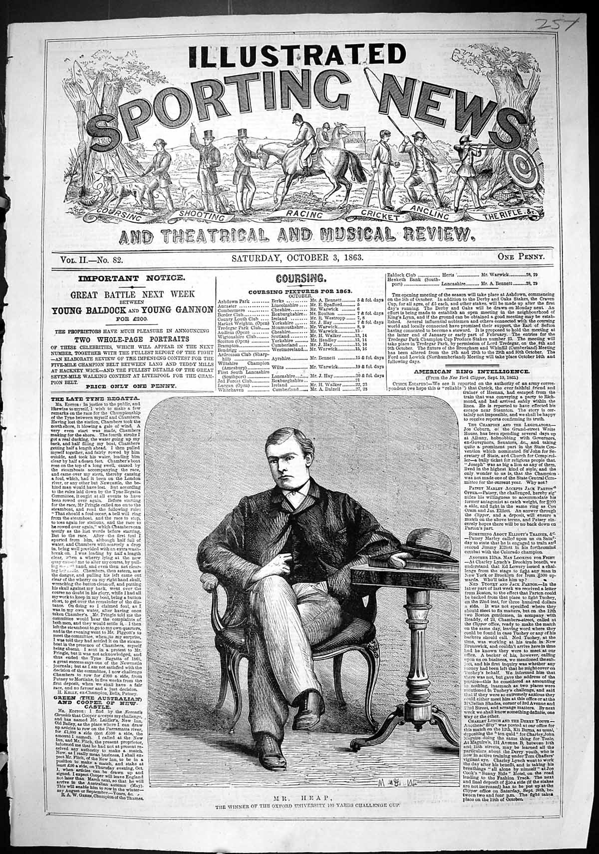 Antique Print 1863 Mr Heap Winner Oxford University 100-Yards Challenge Cup