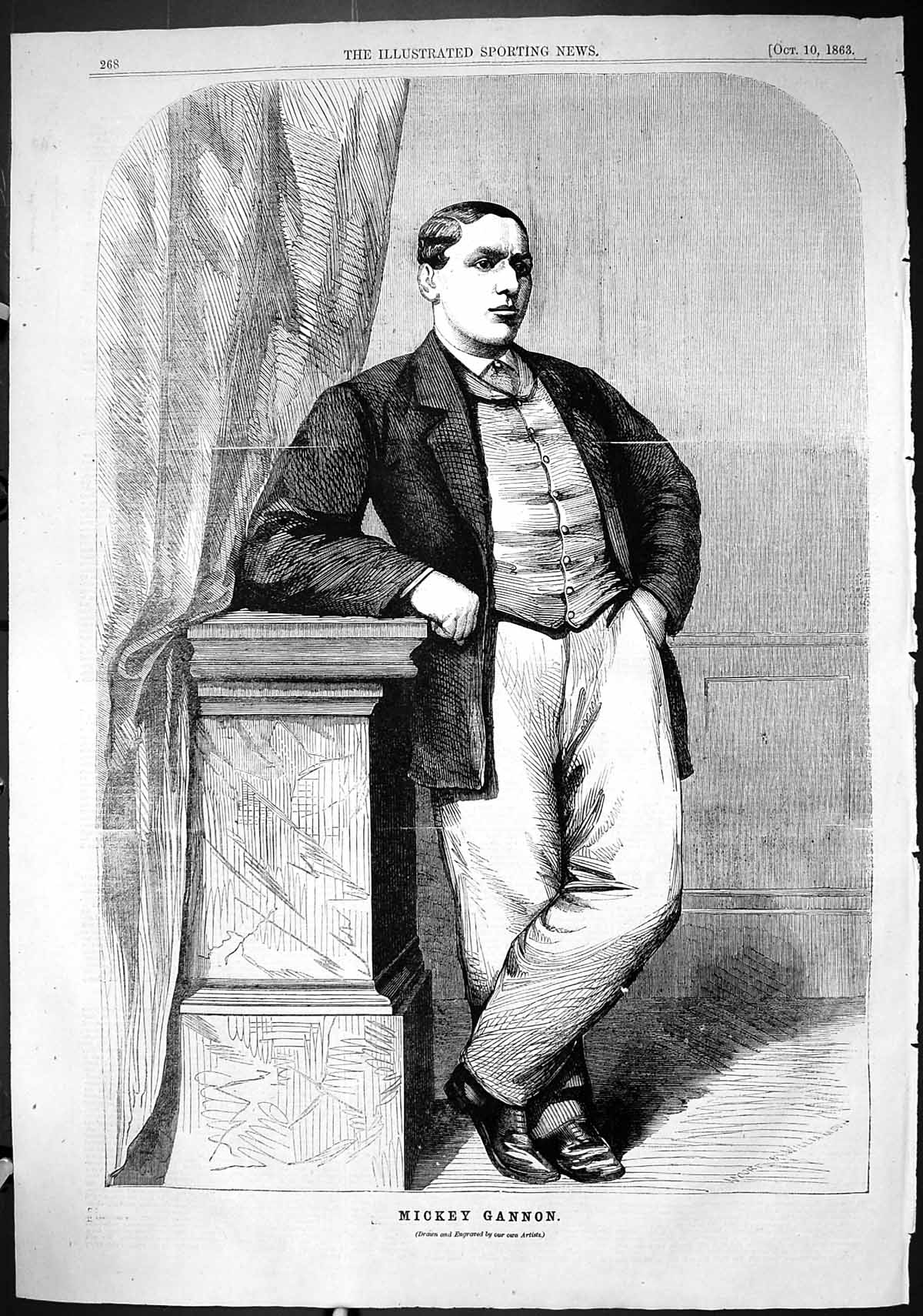 Original Old Antique Print 1863 Portrait Mickey Gannon Moore Williamson 19th