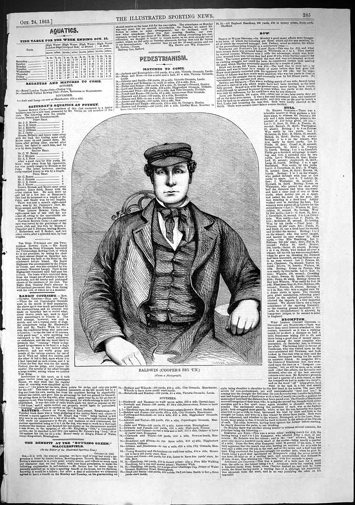 Original Old Antique Print 1863 Portrait Baldwin Cooper'S Big 'Un Man Victorian