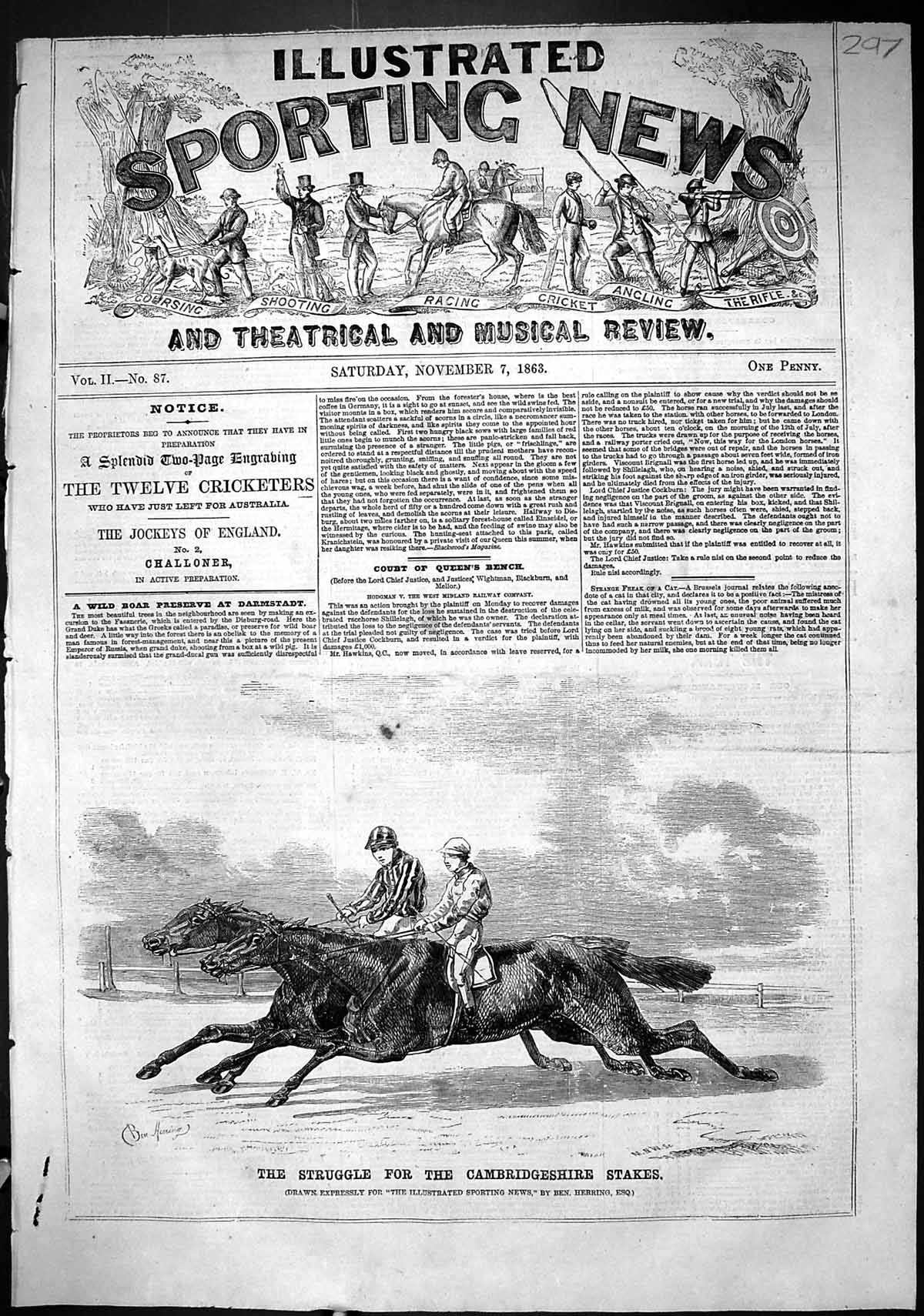 Old 1863 Horse Racing Struggle Cambridgeshire Stakes Jockeys Ben Herr Victorian